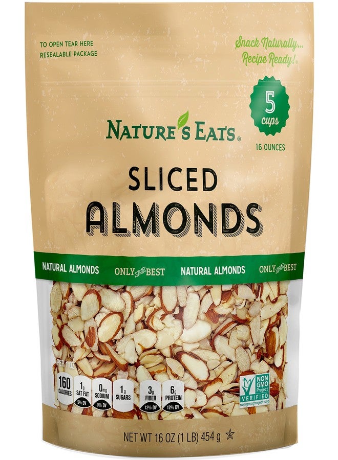 Nature's Eats Nature’s Eats Natural Sliced Almonds - Blanched Thin-Cut Almonds for Baking, Salads, Granola, and Snacks - Heart Healthy, High Protein, Gluten Free, Keto Friendly - Bulk 16 oz Resealable Bag - Image 1