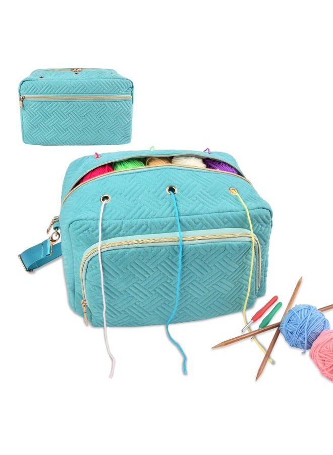 Uawsyut Crochet Bag Organizer, Yarn Storage Organizer, Yarn Holder for Crochet with Adjustable Shoulder Straps, Knitting Bag for Crocheting, Crochet Hook Case Gifts for Crocheters(Blue) - Image 1