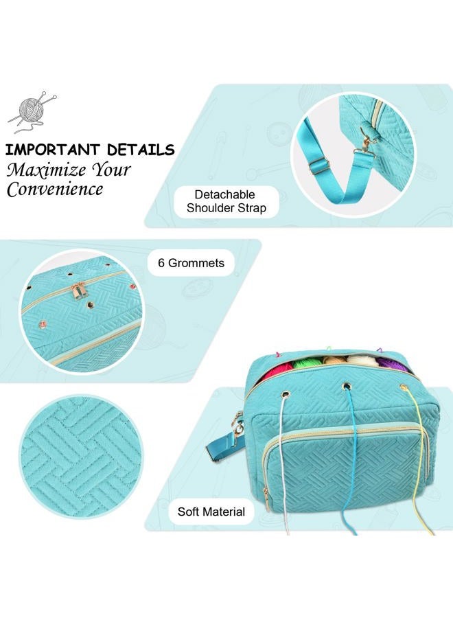 Uawsyut Crochet Bag Organizer, Yarn Storage Organizer, Yarn Holder for Crochet with Adjustable Shoulder Straps, Knitting Bag for Crocheting, Crochet Hook Case Gifts for Crocheters(Blue) - Image 4