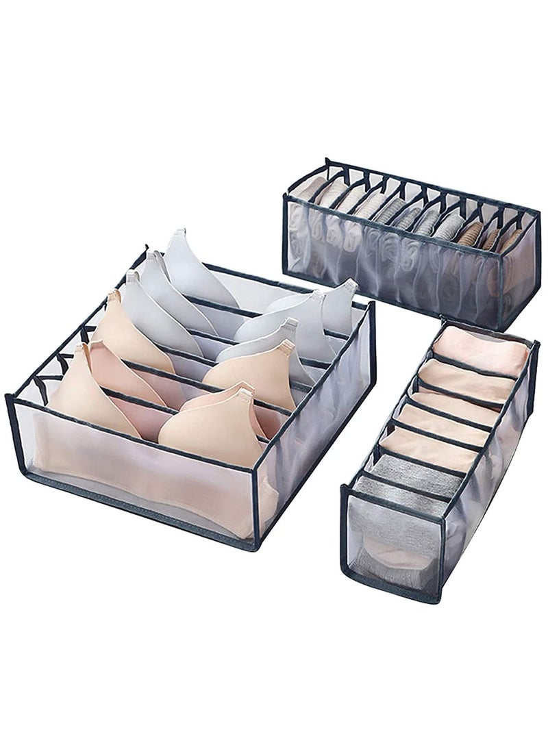 TYCOM Foldable Storage Boxes Bra Underwear Closet Organizer Foldable Container Case Drawer Divider for Necktie Bra Sock Underwear Organizer Home Closet Organizer Boxes Storage (3PCS Grey) - Image 1