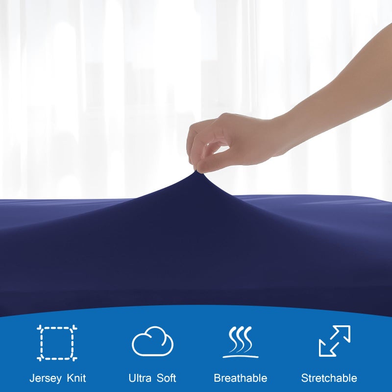 Coldwind Twin Fitted Sheet Soft Twin Size Fitted Sheets for Kids Up to 14 Inches Deep Procket  Single Size Bed Mattress Sheets Stretchable and Breathable Jersey Knit Cover  Bottom Sheet Only  Navy - Image 2