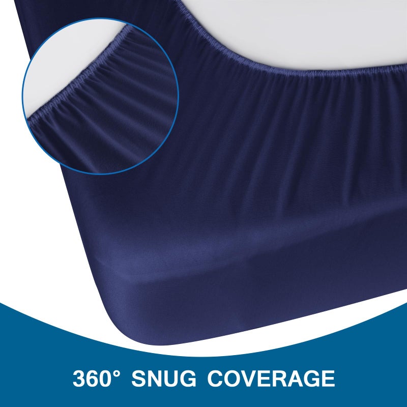 Coldwind Twin Fitted Sheet Soft Twin Size Fitted Sheets for Kids Up to 14 Inches Deep Procket  Single Size Bed Mattress Sheets Stretchable and Breathable Jersey Knit Cover  Bottom Sheet Only  Navy - Image 4