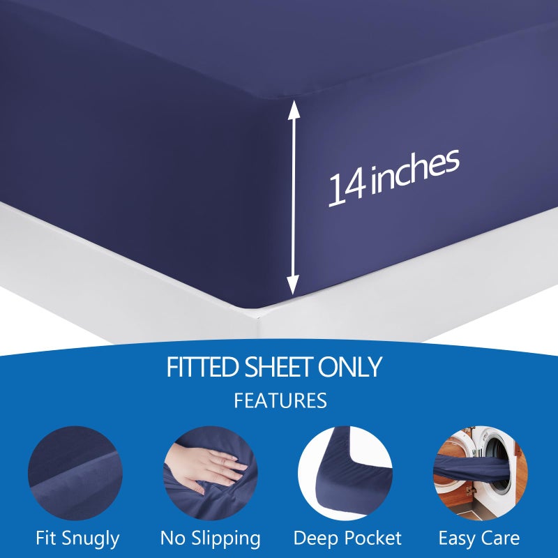 Coldwind Twin Fitted Sheet Soft Twin Size Fitted Sheets for Kids Up to 14 Inches Deep Procket  Single Size Bed Mattress Sheets Stretchable and Breathable Jersey Knit Cover  Bottom Sheet Only  Navy - Image 3