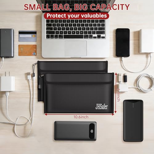 JHSafer Fireproof Money Bag, Fireproof Bag with Zipper, Explosion-Proof Portable Safe Bag for Cash, Passport, Valuables, Currency & Keys, Power Bank, Phone (Black Bag, 10.6 x 6.3 inch) - Image 3