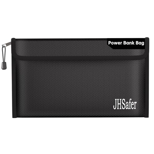 JHSafer Fireproof Money Bag, Fireproof Bag with Zipper, Explosion-Proof Portable Safe Bag for Cash, Passport, Valuables, Currency & Keys, Power Bank, Phone (Black Bag, 10.6 x 6.3 inch) - Image 1