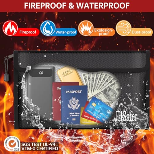 JHSafer Fireproof Money Bag, Fireproof Bag with Zipper, Explosion-Proof Portable Safe Bag for Cash, Passport, Valuables, Currency & Keys, Power Bank, Phone (Black Bag, 10.6 x 6.3 inch) - Image 2
