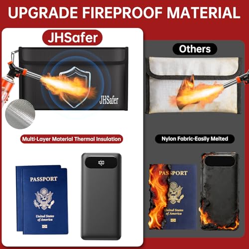 JHSafer Fireproof Money Bag, Fireproof Bag with Zipper, Explosion-Proof Portable Safe Bag for Cash, Passport, Valuables, Currency & Keys, Power Bank, Phone (Black Bag, 10.6 x 6.3 inch) - Image 4