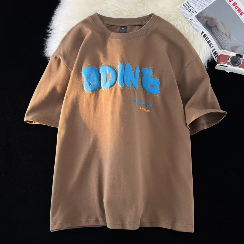 Heavy cotton short-sleeved T-shirt men's trendy new retro hip hop oversiz couple versatile casual half sleeve - Image 5