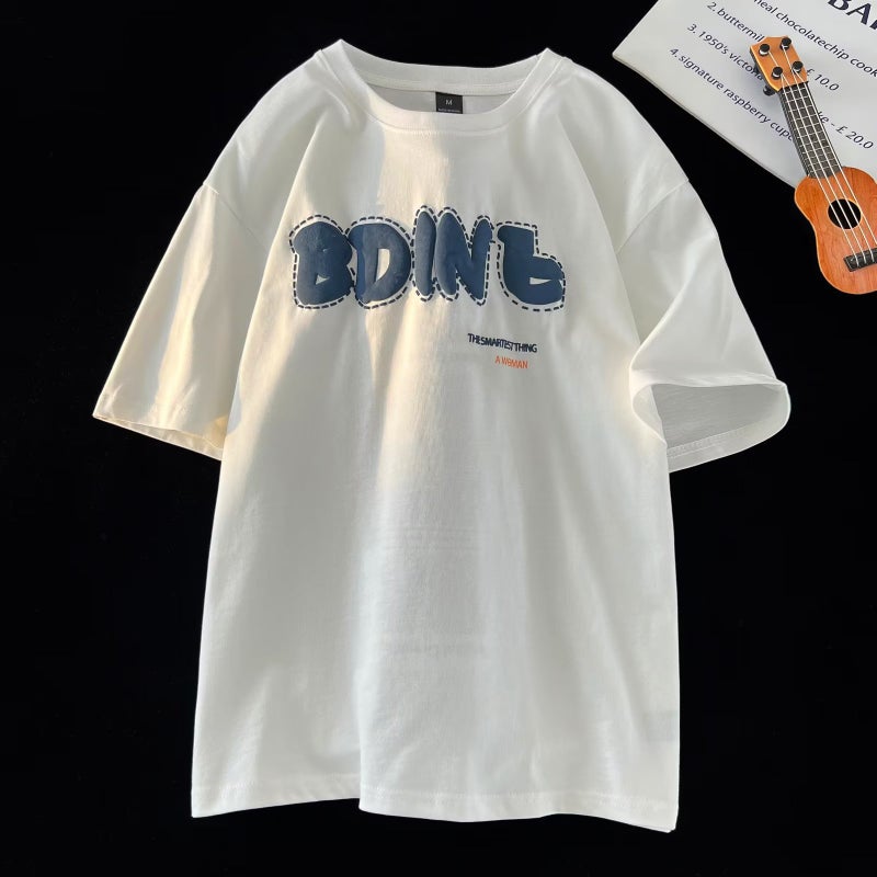 Heavy cotton short-sleeved T-shirt men's trendy new retro hip hop oversiz couple versatile casual half sleeve - Image 1