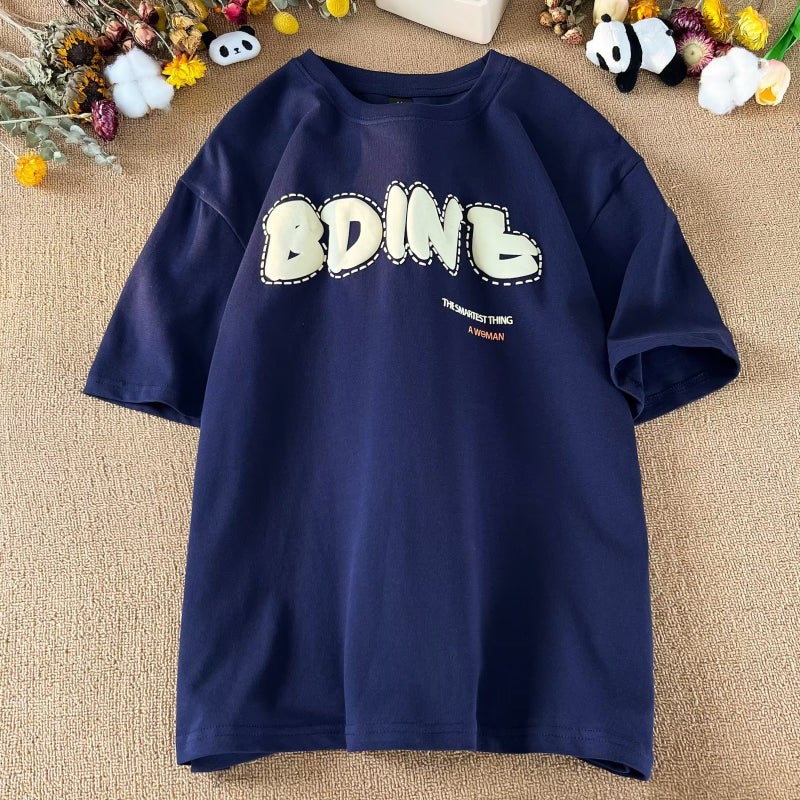 Heavy cotton short-sleeved T-shirt men's trendy new retro hip hop oversiz couple versatile casual half sleeve - Image 4