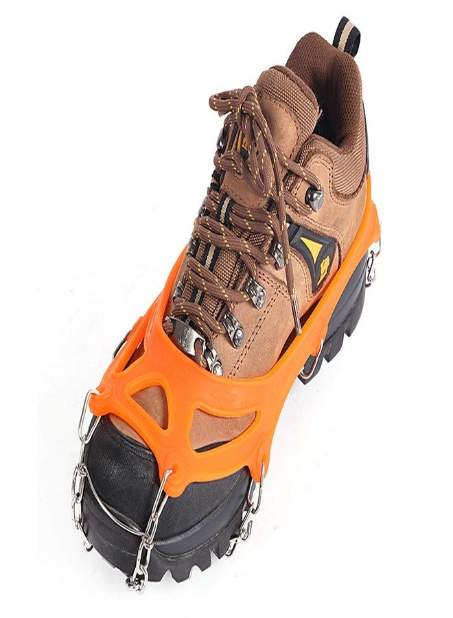 BenBoy Crampons Ice Cleats Traction Snow Grips for Boots/Shoes Anti Slip 19 Stainless Steel Spikes Safe Protect with Hiking Fishing Walking Climbing Women Men,BZ001-Orange-L - Image 2