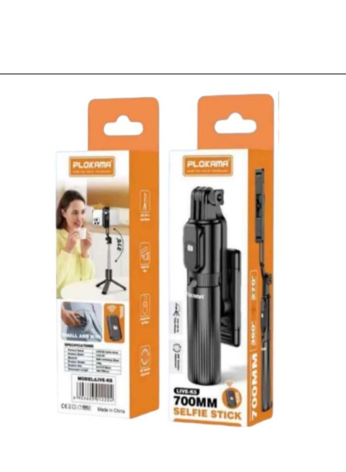 PLOKAMA - 3 in 1 Selfie Stick Tripod Bluetooth LED Selfie Stick with Mini Remote Wireless for Photos - K5 - Black - Image 3