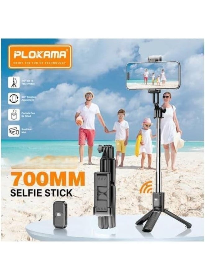 PLOKAMA - 3 in 1 Selfie Stick Tripod Bluetooth LED Selfie Stick with Mini Remote Wireless for Photos - K5 - Black - Image 4