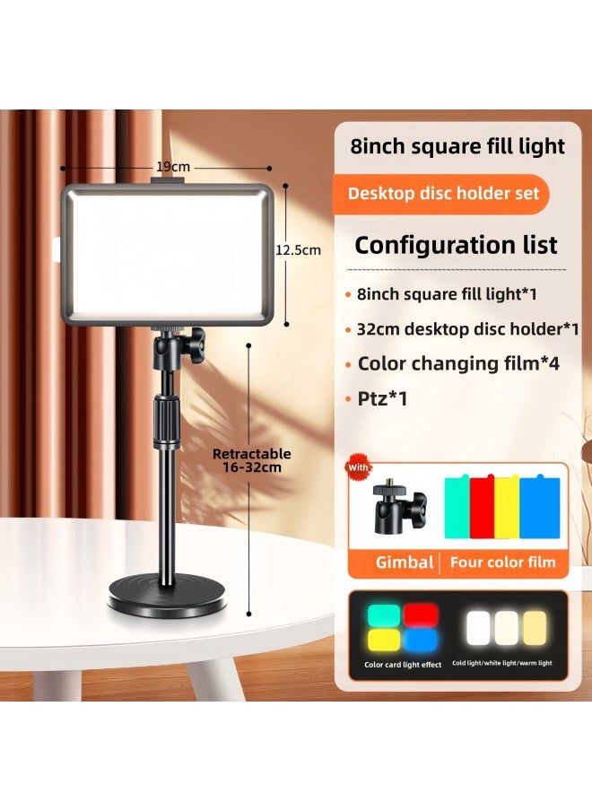 General - Live Light Supplement Photography Lighting Lamp Desktop Photo Supplement Light Food Flat Lighting Lamp Portable Live Room Soft-Specifications:Large 【three-color Adjustable】 Flat Panel Light + Weight - Image 1