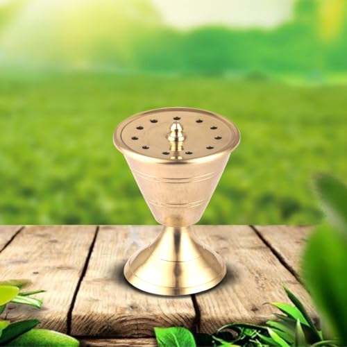DOKCHAN Handcraft 6.5cm Damru Incense Stick Holder Pure Brass Dhoop Agarbatti Stand/Holder Brass Incense Holder (Gold) - Image 2
