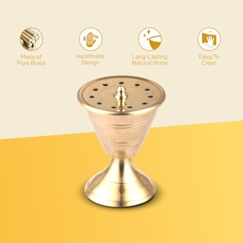 DOKCHAN Handcraft 6.5cm Damru Incense Stick Holder Pure Brass Dhoop Agarbatti Stand/Holder Brass Incense Holder (Gold) - Image 3