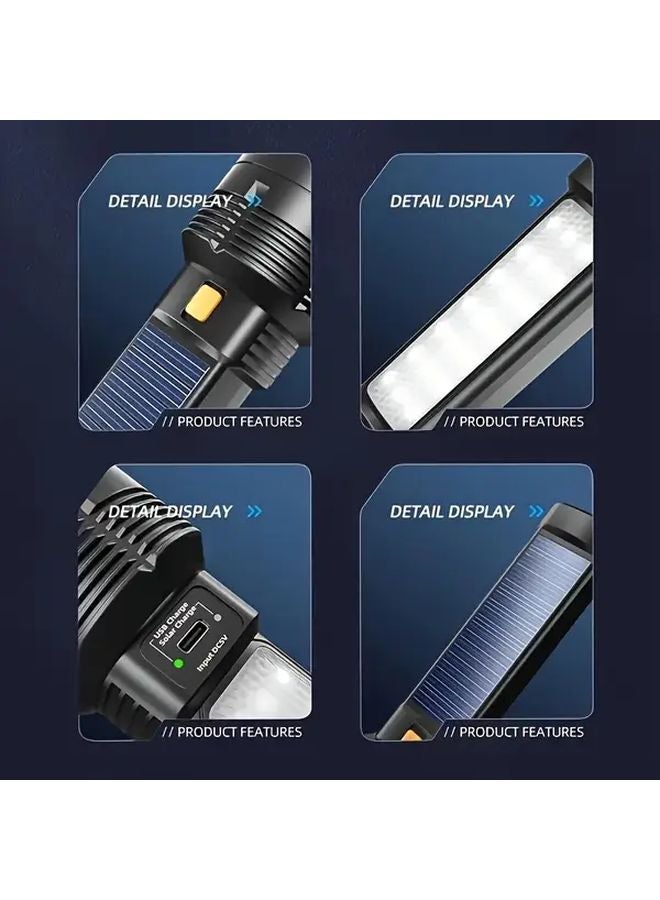 Solar Flashlight USB Handheld COB Light Large Capacity Battery for Camping Emergency - Image 5