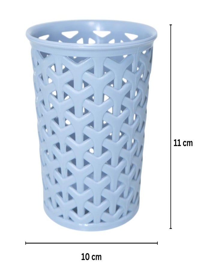 MORVI Linea Small Round Plastic Multipurpose Organizer For Kitchen, Bathroom, Salon, Office|Stationery,Cutlery,Pen,Makeup Brushes Holder|Hanging Toothbrush Stand |Pack Of 2 | LIGHT GREY BLUE - Image 3