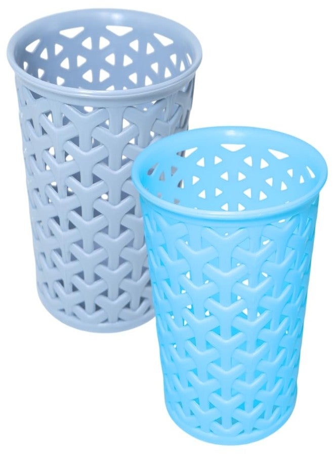 MORVI Linea Small Round Plastic Multipurpose Organizer For Kitchen, Bathroom, Salon, Office|Stationery,Cutlery,Pen,Makeup Brushes Holder|Hanging Toothbrush Stand |Pack Of 2 | LIGHT GREY BLUE - Image 1