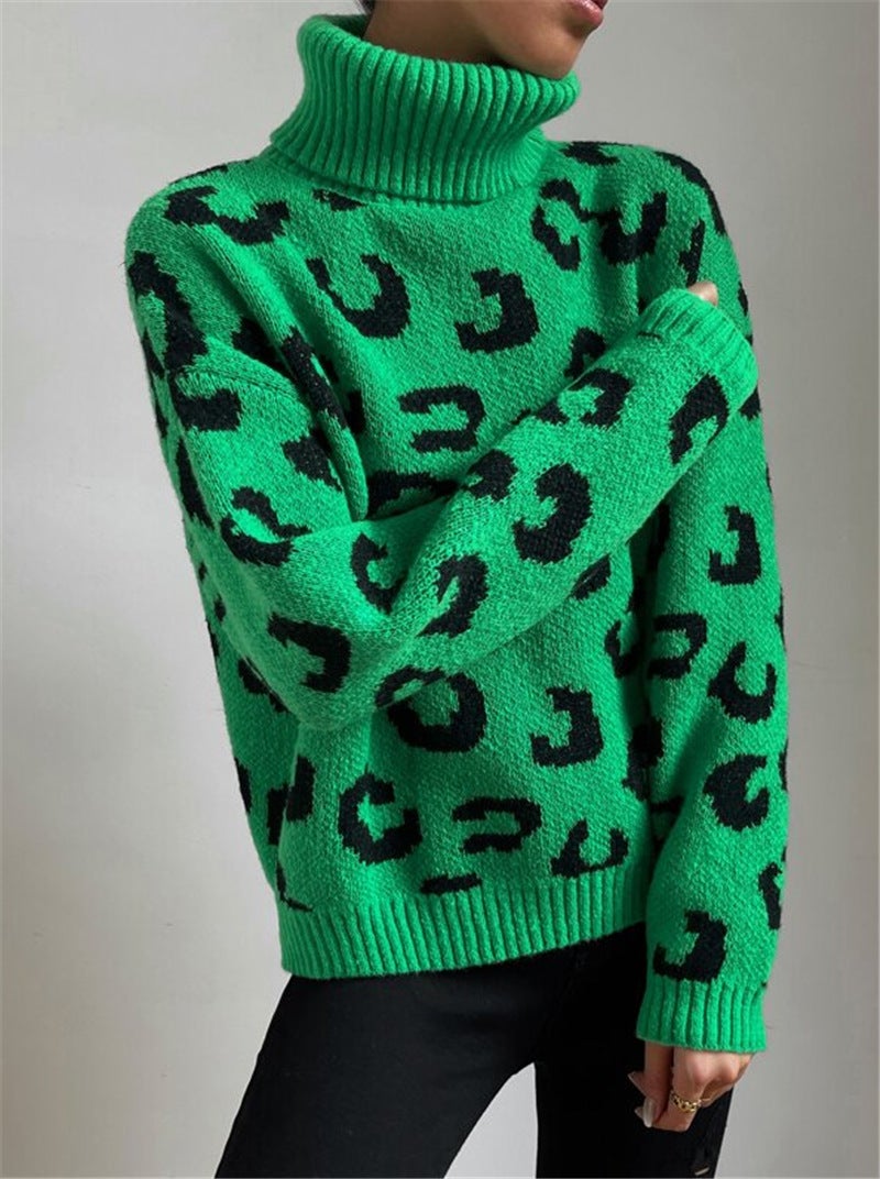 Autumn and Winter new turtleneck pullover knitted leopard sweater - Image 1