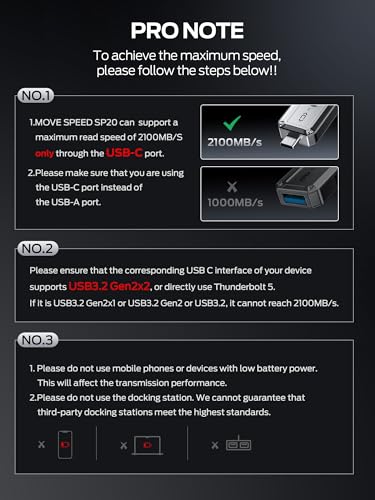 MOVESPEED MOVE SPEED 2TB USB Drive 2100MBs TLC Reliable Transfer Portable SSD with USB 32 Gen2x2 Type C Cool USB Drive for PhoneWindowsMac SP20 - Image 3
