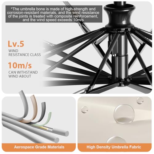 PALAY® UV Umbrella for Rain and Sun Protection Windproof, Reinforced 12 Ribs, Sectional Closure, Compact Travel 3 Fold Umbrella with Mechanical Handle for Women and Men (Beige) - Image 5
