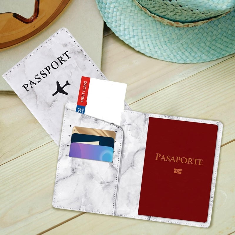 SWIUKPHE Travel Passport Wallet Fashion PU Leather Marbling Business Passport Holder Cover Case with Storage Pocket Organizer Air Ticket Bank ID Card Travel Protector for Ladies Men - Image 2