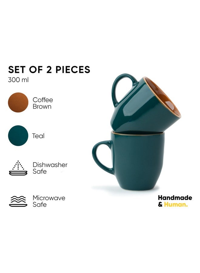 Shay طقم أكواب قهوة شاي السيراميك، مجموعة من 2، 300 مل، أخضر مزرق | كوب متوسط | تشطيب لامع | طقم أكواب قهوة من الحجر | كوب سيراميك | آمن للاستخدام في الميكروويف (كوب حليب أخضر مزرق، مجموعة من 2) - Image 3