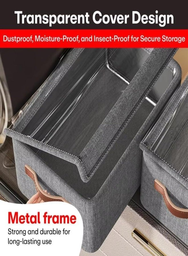 BIYALI 26L Foldable Clothes Storage Box with Lid & Zipper – Non-Woven Fabric Organizer with Metal Frame – Handles & Transparent Window for Wardrobe – Blankets & Bedding [[ 1Pcs, Multicolor ]] - Image 3