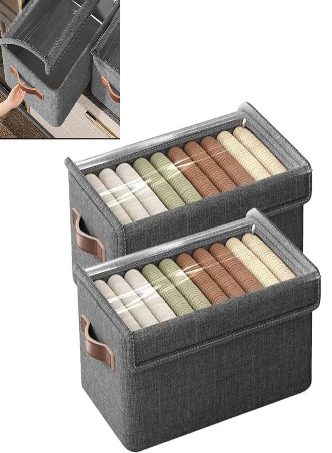 BIYALI 26L Foldable Clothes Storage Box with Lid & Zipper – Non-Woven Fabric Organizer with Metal Frame – Handles & Transparent Window for Wardrobe – Blankets & Bedding [[ 1Pcs, Multicolor ]] - Image 1