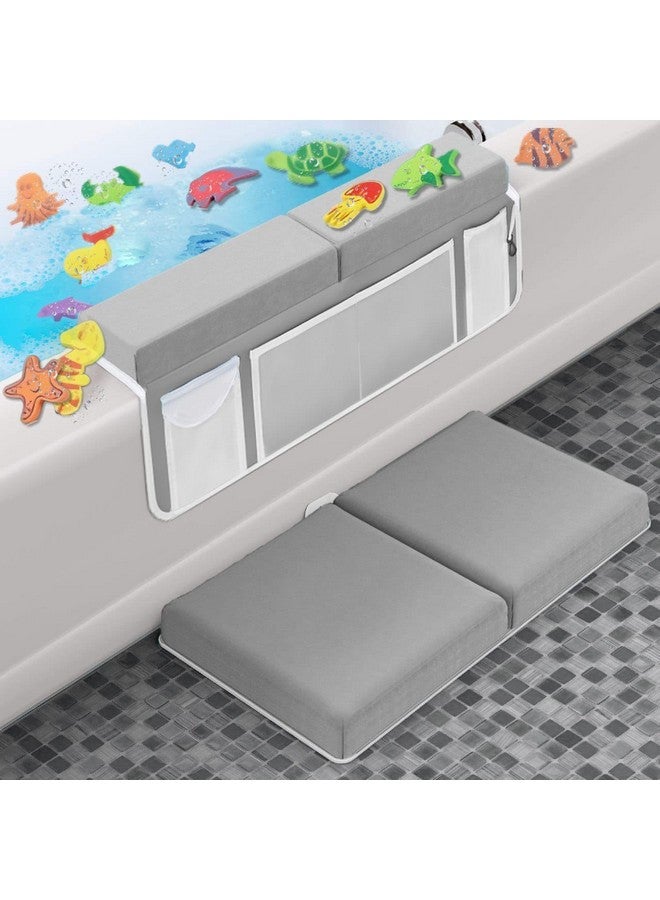 Supa Ant Baby Bath Kneeler and Elbow Rest Pad Set - The Only Certified Extra Thick Bathtub Kneeler with Built-in 5 Pockets Organizer - Bath Kneeling Pad for Bathing Baby with 8-Suction Cups (Gray) - Image 1