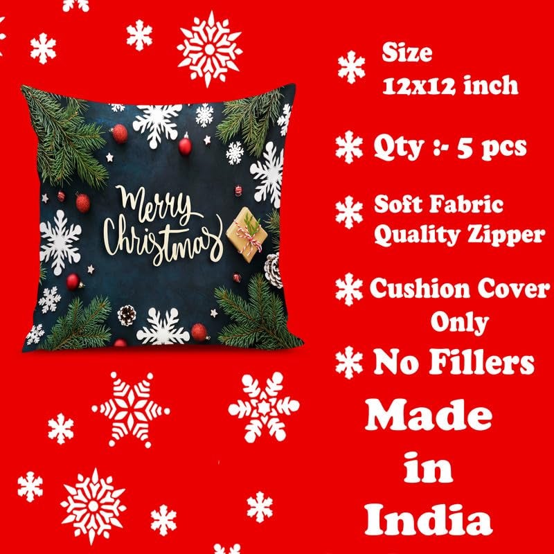 BMRGIFTS Soft Fabric Designer Decorative Printed Merry Christmas Theme Cushion Cover Xmas Decorations for Sofa Living Room Set of 5 12 x 12 inch Multi (CHMCC95) - Image 5