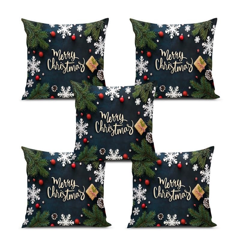 BMRGIFTS Soft Fabric Designer Decorative Printed Merry Christmas Theme Cushion Cover Xmas Decorations for Sofa Living Room Set of 5 12 x 12 inch Multi (CHMCC95) - Image 2