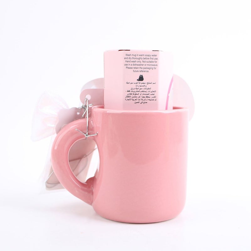 Midi Ceramic cup gift set pink with hat and bow decoration - Image 4