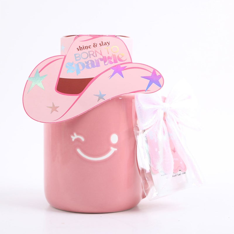 Midi Ceramic cup gift set pink with hat and bow decoration - Image 2