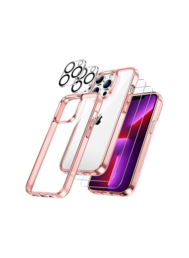 جي تيك حافظة JETech 5 في 1 لهاتف iPhone 13 Pro Max مقاس 6.7 بوصة، مع واقي شاشة مكون من عبوتين وواقي عدسة كاميرا مكون من عبوتين، طبقة زجاجية مقسى بتغطية كاملة، غطاء هاتف ممتص للصدمات (ذهبي وردي) - Image 1