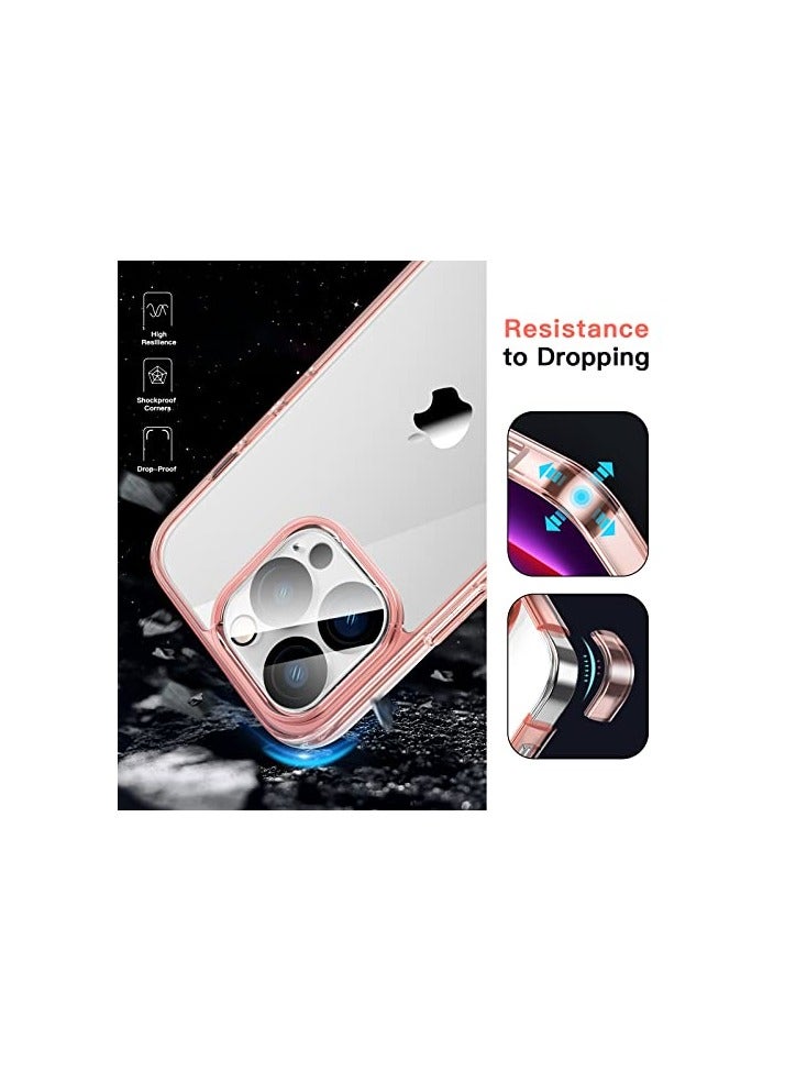 جي تيك حافظة JETech 5 في 1 لهاتف iPhone 13 Pro Max مقاس 6.7 بوصة، مع واقي شاشة مكون من عبوتين وواقي عدسة كاميرا مكون من عبوتين، طبقة زجاجية مقسى بتغطية كاملة، غطاء هاتف ممتص للصدمات (ذهبي وردي) - Image 4