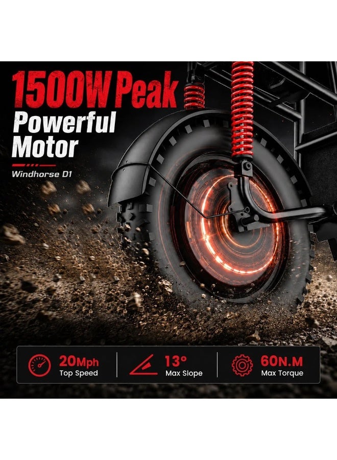 Wind Horse D1 Electric Bike for Adults, 800W Motor (1500W Peak Power), 50KM/H Speed, 50KM Range, 48V 13Ah Removable Battery, 20 x 4 Inch Fat Tires, Remote Unlock, LCD Display, Bluetooth Speaker, Artificial Engine Sound, Anti Theft System - Image 4