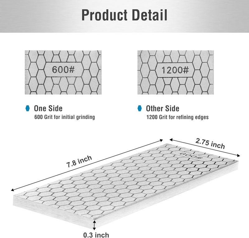 S SATC Diamond Sharpening Stone 2 Side Grit 600/1200 Diamond Plate Honing Stone 8-inch Hone Sharpener White - Image 1
