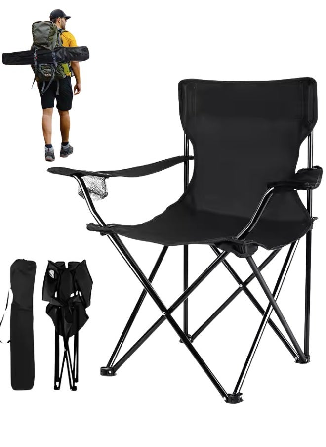 Outdoor.Market Beach and Camping Chair with Arm Cup Holder – Heavy-Duty, Ultra-Light, Foldable & Portable Outdoor Seating for Adventure & Relaxation - Black  - Image 1