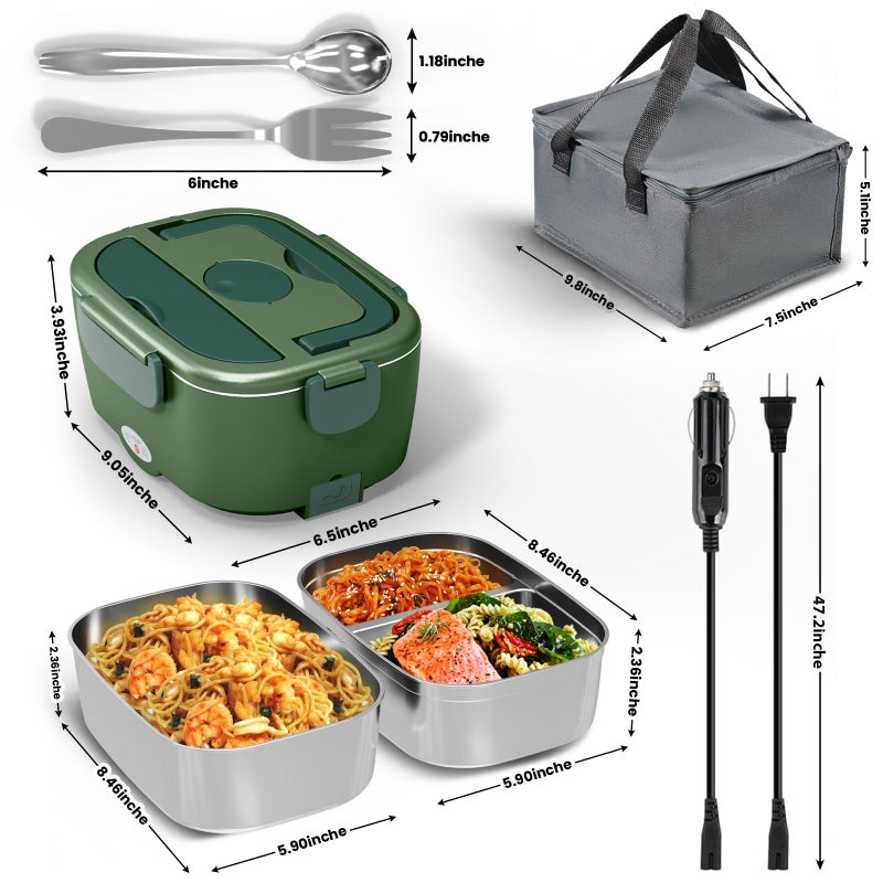 Sitlais Heated Lunch Box for Men&Women - 80W Electric Lunch Box for Adults with Dual 1.5L 304 Stainless Steel Containers Fast Heating Portable Food Warmer for Car&Truck Travel lonchera electrica - Image 3