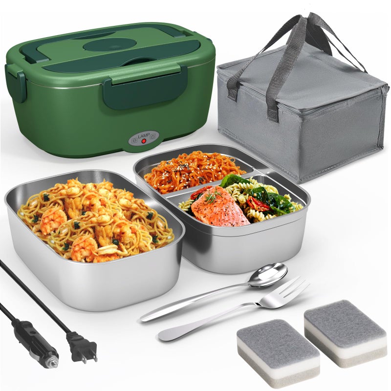Sitlais Heated Lunch Box for Men&Women - 80W Electric Lunch Box for Adults with Dual 1.5L 304 Stainless Steel Containers Fast Heating Portable Food Warmer for Car&Truck Travel lonchera electrica - Image 1