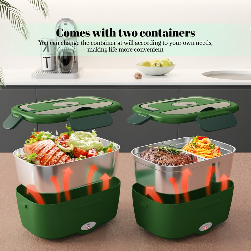 Sitlais Heated Lunch Box for Men&Women - 80W Electric Lunch Box for Adults with Dual 1.5L 304 Stainless Steel Containers Fast Heating Portable Food Warmer for Car&Truck Travel lonchera electrica - Image 2