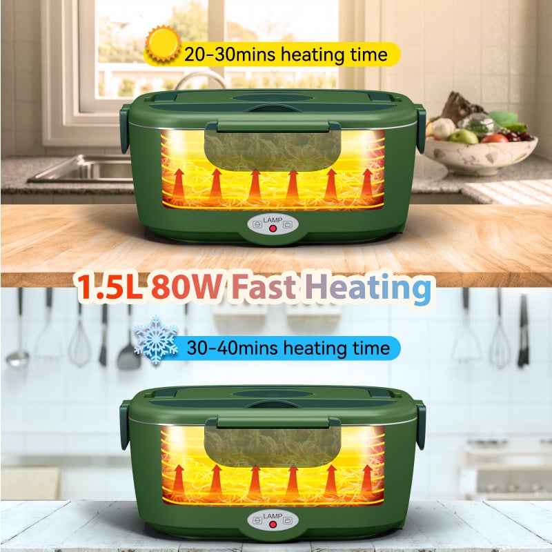 Sitlais Heated Lunch Box for Men&Women - 80W Electric Lunch Box for Adults with Dual 1.5L 304 Stainless Steel Containers Fast Heating Portable Food Warmer for Car&Truck Travel lonchera electrica - Image 5