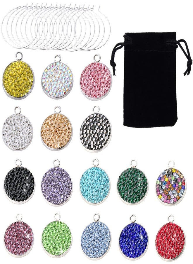 WedFeir Wine Glass Charms (16pcs) with Bling Rhinestones, Reusable Wine Glass Identifier Tags for Stem Glasses, Markers for Tasting Party Favors, New Year - Image 1