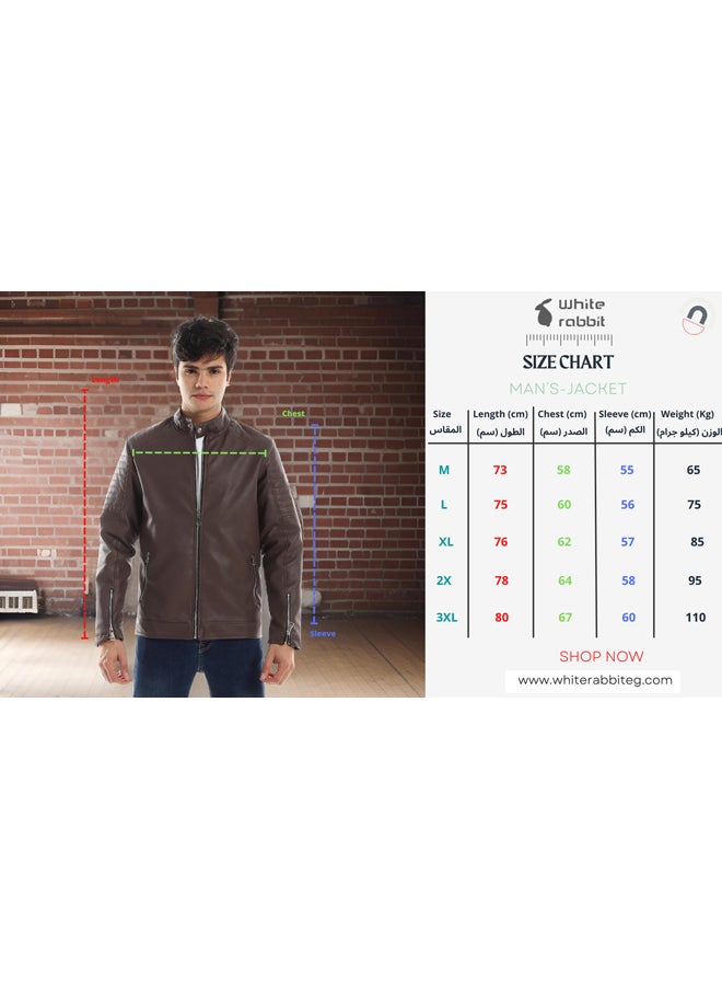 WHITE RABBIT - Shoulder Stitching Details Long Sleeves Brown Leather Jacket - Image 1
