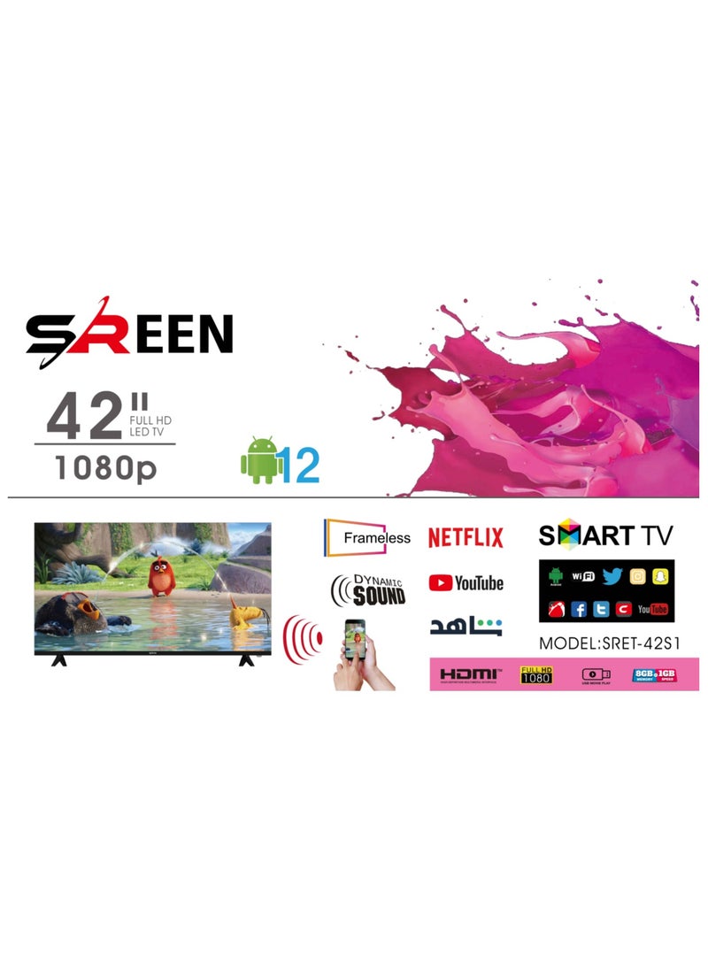 Sreen 42" smart frameless LED, Full HD, Smart, Android 12 - SRET-42S1 - pzsku/ZB2D3643A87EC366731F8Z/45/_/1715785445/bcffaa1c-8018-475b-b5ab-1189041a128d