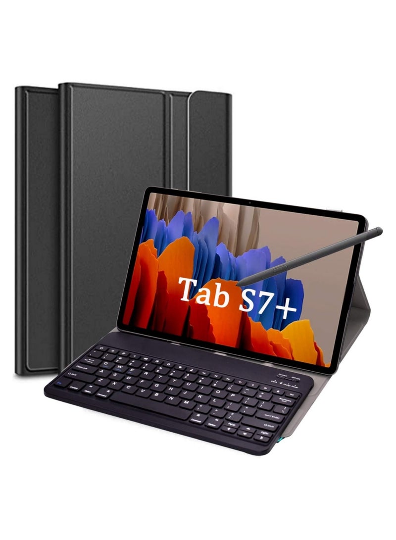 إلترازون Keyboard Case for Samsung GalaxyS7+/Tab S7 Plus 12.4-inch 2020, Magnetically Detachable Bluetooth Keyboard with Case Cover for Samsung Galaxy Tab S7 Plus 2020 - Image 1