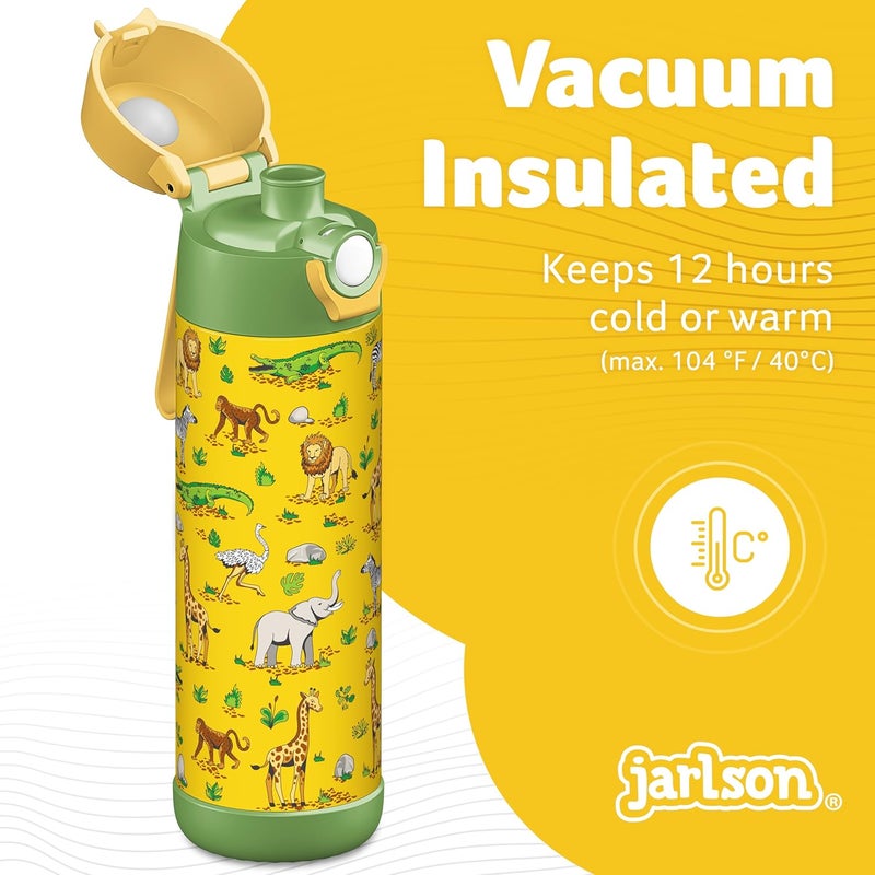 Jarlson قارورة مياه أطفال جارلسون مالي الفولاذية المقاومة للصدأ [قارورة حرارية] – قارورة شرب أطفال مقاومة للتسرب – ترمس مناسب للمشروبات الغازية – قارورة شرب حرارية للمدرسة والحضانة - Image 2
