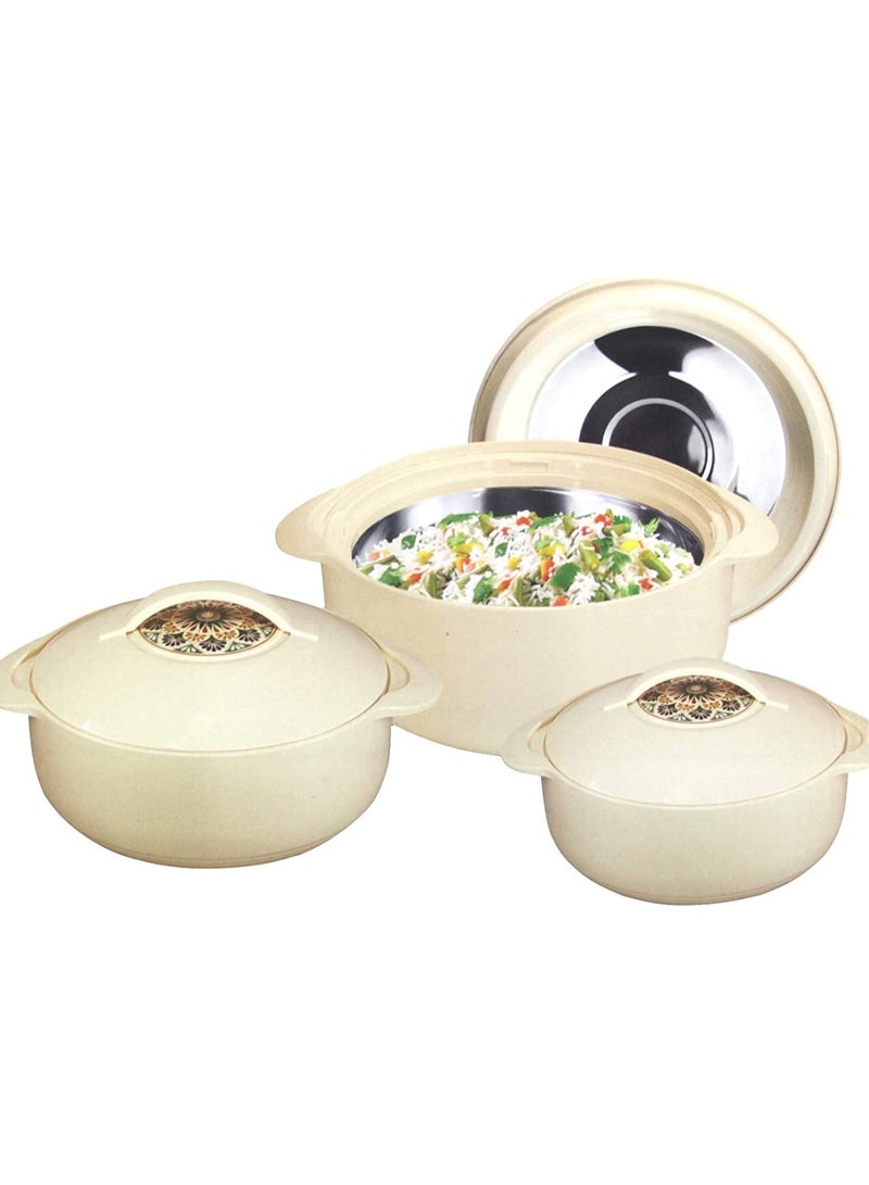 BASURRAH 3-Piece Thermal Food Container Set - Beige - Made in India - 2.5L + 1.5L + 1.0L - Stainless Steel Inner - Image 3
